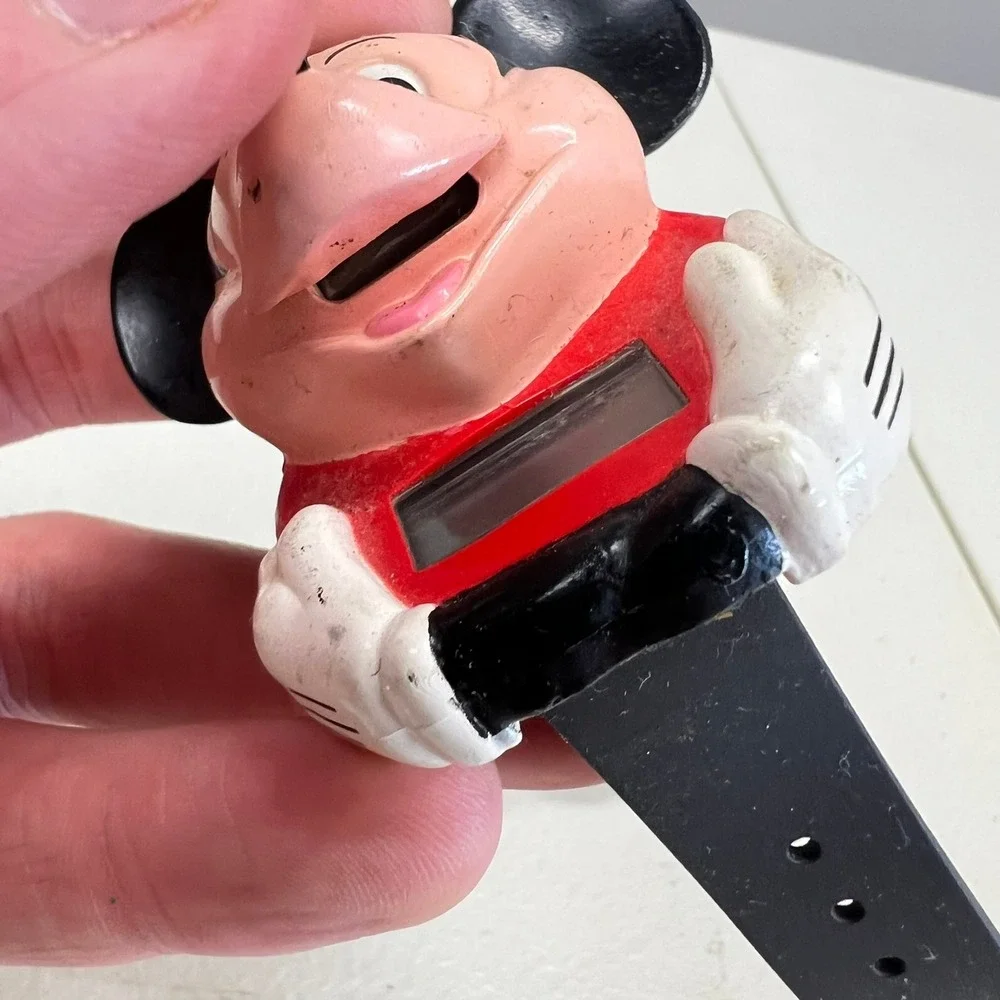 Vintage Mickey Mouse Digital Watch 3D Figural Disney Character Black Strap Retro